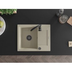 Mexen Enzo   Chiuveta bucatarie granit 1 cuva + picurator+ cadou pop up sifon   576 x 465 mm, beige, sifon  negru  - 6506571005-69-B 1 Cuva 467680 Mexen