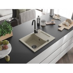 Mexen Enzo   Chiuveta bucatarie granit 1 cuva + picurator+ cadou pop up sifon   576 x 465 mm, beige, sifon  negru  - 6506571005-69-B