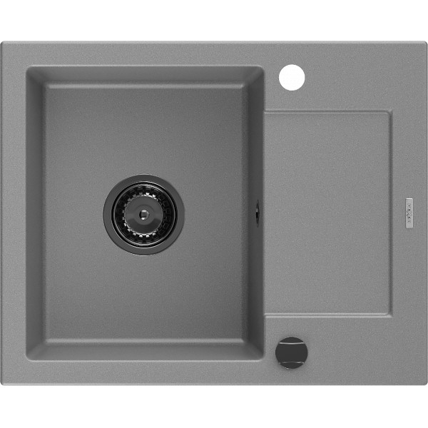 Mexen Enzo   Chiuveta bucatarie granit 1 cuva + picurator+ cadou pop up sifon   576 x 465 mm, gri , sifon  negru  - 6506571005-71-B
