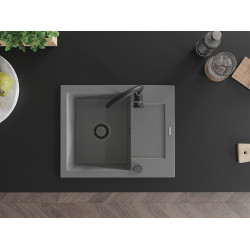 Mexen Enzo   Chiuveta bucatarie granit 1 cuva + picurator+ cadou pop up sifon   576 x 465 mm, gri , sifon  negru  - 6506571005-71-B