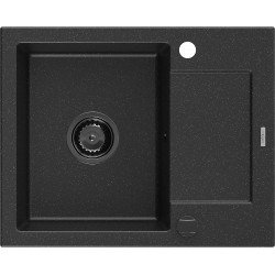 Mexen Enzo   Chiuveta bucatarie granit 1 cuva + picurator+ cadou pop up sifon   576 x 465 mm, negru / chrom, sifon  negru  - 6506571005-73-B 1 Cuva 467680 Mexen