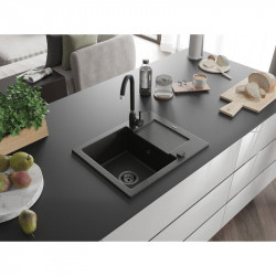 Mexen Enzo   Chiuveta bucatarie granit 1 cuva + picurator+ cadou pop up sifon   576 x 465 mm, negru / auriu, sifon  negru  - 6506571005-75-B 1 Cuva 467680 Mexen