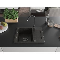Mexen Enzo   Chiuveta bucatarie granit 1 cuva + picurator+ cadou pop up sifon   576 x 465 mm, negru / auriu, sifon  negru  - 6506571005-75-B