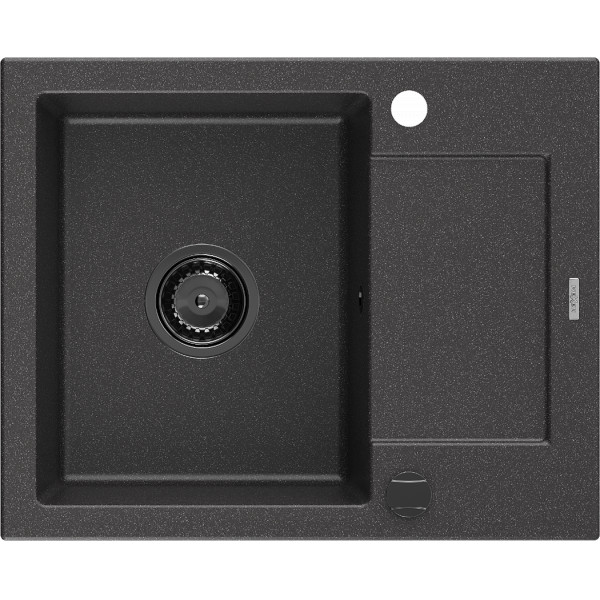 Mexen Enzo   Chiuveta bucatarie granit 1 cuva + picurator+ cadou pop up sifon   576 x 465 mm, negru  piatra, sifon  negru  - 6506571005-76-B