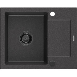 Mexen Enzo   Chiuveta bucatarie granit 1 cuva + picurator+ cadou pop up sifon   576 x 465 mm, negru  piatra, sifon  negru  - 6506571005-76-B 1 Cuva 467680 Mexen