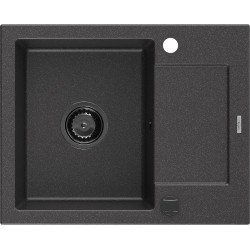 Mexen Enzo   Chiuveta bucatarie granit 1 cuva + picurator+ cadou pop up sifon   576 x 465 mm, negru  piatra, sifon  negru  - 6506571005-76-B 1 Cuva 467680 Mexen