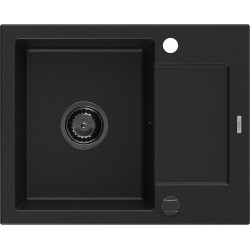 Mexen Enzo   Chiuveta bucatarie granit 1 cuva + picurator+ cadou pop up sifon   576 x 465 mm, negru , sifon  negru  - 6506571005-77-B 1 Cuva 467680 Mexen