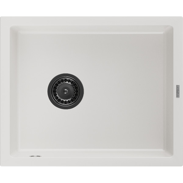 Mexen Pedro   Chiuveta bucatarie granit 1 cuva + cadou pop up sifon  560 x 460 mm, alb , sifon  negru  - 6508561000-20-B