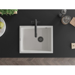 Mexen Pedro   Chiuveta bucatarie granit 1 cuva + cadou pop up sifon  560 x 460 mm, alb , sifon  negru  - 6508561000-20-B