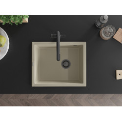 Mexen Pedro   Chiuveta bucatarie granit 1 cuva + cadou pop up sifon  560 x 460 mm, beige, sifon  negru  - 6508561000-69-B