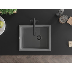 Mexen Pedro   Chiuveta bucatarie granit 1 cuva + cadou pop up sifon  560 x 460 mm, gri , sifon  negru  - 6508561000-71-B