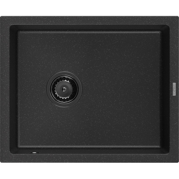 Mexen Pedro   Chiuveta bucatarie granit 1 cuva + cadou pop up sifon  560 x 460 mm, negru / chrom, sifon  negru  - 6508561000-73-B