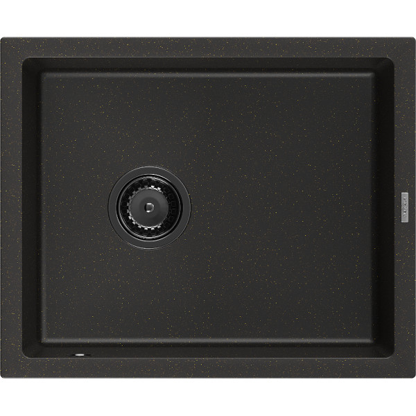 Mexen Pedro   Chiuveta bucatarie granit 1 cuva + cadou pop up sifon  560 x 460 mm, negru / auriu, sifon  negru  - 6508561000-75-B