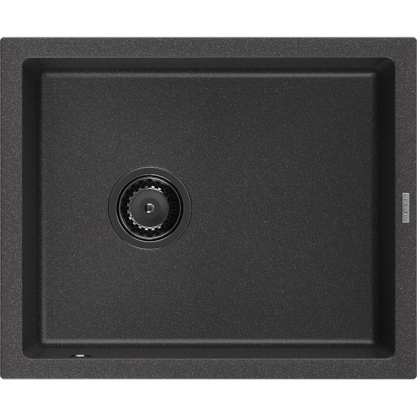 Mexen Pedro   Chiuveta bucatarie granit 1 cuva + cadou pop up sifon  560 x 460 mm, negru  piatra, sifon  negru  - 6508561000-76-B