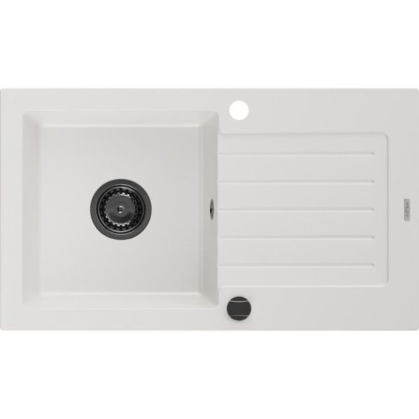 Mexen Pablo   Chiuveta bucatarie granit 1 cuva + picurator+ cadou pop up sifon   752 x 436 mm, alb , sifon  negru  - 6510751010-20-B