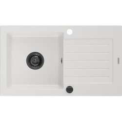 Mexen Pablo   Chiuveta bucatarie granit 1 cuva + picurator+ cadou pop up sifon   752 x 436 mm, alb , sifon  negru  - 6510751010-20-B 1 Cuva 467680 Mexen