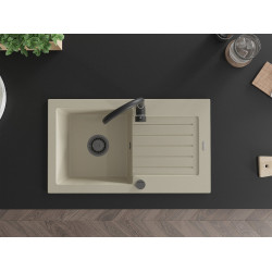 Mexen Pablo   Chiuveta bucatarie granit 1 cuva + picurator+ cadou pop up sifon   752 x 436 mm, beige, sifon  negru  - 6510751010-69-B