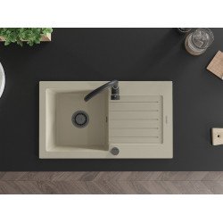 Mexen Pablo   Chiuveta bucatarie granit 1 cuva + picurator+ cadou pop up sifon   752 x 436 mm, beige, sifon  negru  - 6510751010-69-B