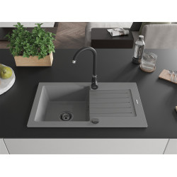 Mexen Pablo   Chiuveta bucatarie granit 1 cuva + picurator+ cadou pop up sifon   752 x 436 mm, gri , sifon  negru  - 6510751010-71-B