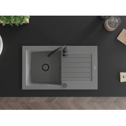 Mexen Pablo   Chiuveta bucatarie granit 1 cuva + picurator+ cadou pop up sifon   752 x 436 mm, gri , sifon  negru  - 6510751010-71-B