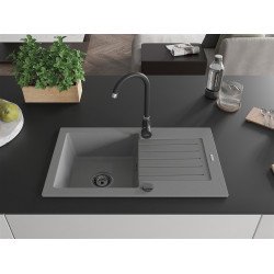 Mexen Pablo   Chiuveta bucatarie granit 1 cuva + picurator+ cadou pop up sifon   752 x 436 mm, gri , sifon  negru  - 6510751010-71-B