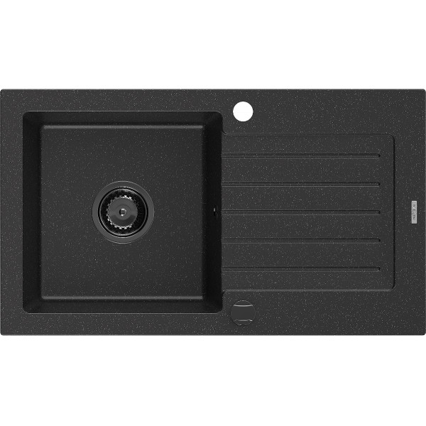 Mexen Pablo   Chiuveta bucatarie granit 1 cuva + picurator+ cadou pop up sifon   752 x 436 mm, negru / chrom, sifon  negru  - 6510751010-73-B