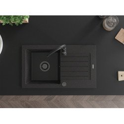 Mexen Pablo   Chiuveta bucatarie granit 1 cuva + picurator+ cadou pop up sifon   752 x 436 mm, negru / chrom, sifon  negru  - 6510751010-73-B