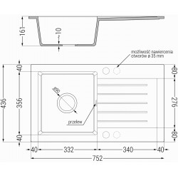 Mexen Pablo   Chiuveta bucatarie granit 1 cuva + picurator+ cadou pop up sifon   752 x 436 mm, negru / auriu, sifon  negru  - 6510751010-75-B