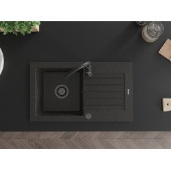 Mexen Pablo   Chiuveta bucatarie granit 1 cuva + picurator+ cadou pop up sifon   752 x 436 mm, negru / auriu, sifon  negru  - 6510751010-75-B