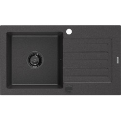 Mexen Pablo   Chiuveta bucatarie granit 1 cuva + picurator+ cadou pop up sifon   752 x 436 mm, negru  piatra, sifon  negru  - 6510751010-76-B 1 Cuva 467680 Mexen