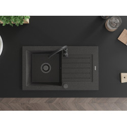 Mexen Pablo   Chiuveta bucatarie granit 1 cuva + picurator+ cadou pop up sifon   752 x 436 mm, negru  piatra, sifon  negru  - 6510751010-76-B