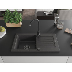 Mexen Pablo   Chiuveta bucatarie granit 1 cuva + picurator+ cadou pop up sifon   752 x 436 mm, negru  piatra, sifon  negru  - 6510751010-76-B