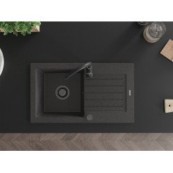 Mexen Pablo   Chiuveta bucatarie granit 1 cuva + picurator+ cadou pop up sifon   752 x 436 mm, negru  piatra, sifon  negru  - 6510751010-76-B