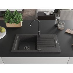 Mexen Pablo   Chiuveta bucatarie granit 1 cuva + picurator+ cadou pop up sifon   752 x 436 mm, negru  piatra, sifon  negru  - 6510751010-76-B