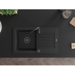 Mexen Pablo   Chiuveta bucatarie granit 1 cuva + picurator+ cadou pop up sifon   752 x 436 mm, negru , sifon  negru  - 6510751010-77-B