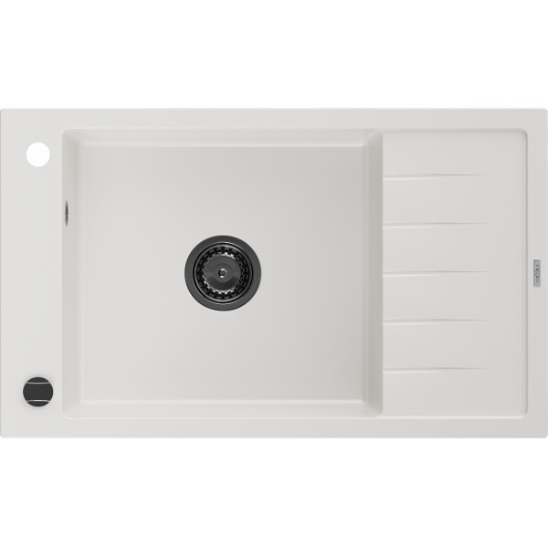 Mexen Elias   Chiuveta bucatarie granit 1 cuva + picurator+ cadou pop up sifon   795 x 480 mm, alb , sifon  negru  - 6511791005-20-B