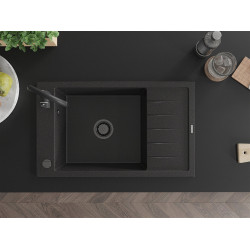 Mexen Elias   Chiuveta bucatarie granit 1 cuva + picurator+ cadou pop up sifon   795 x 480 mm, negru / chrom, sifon  negru  - 6511791005-73-B