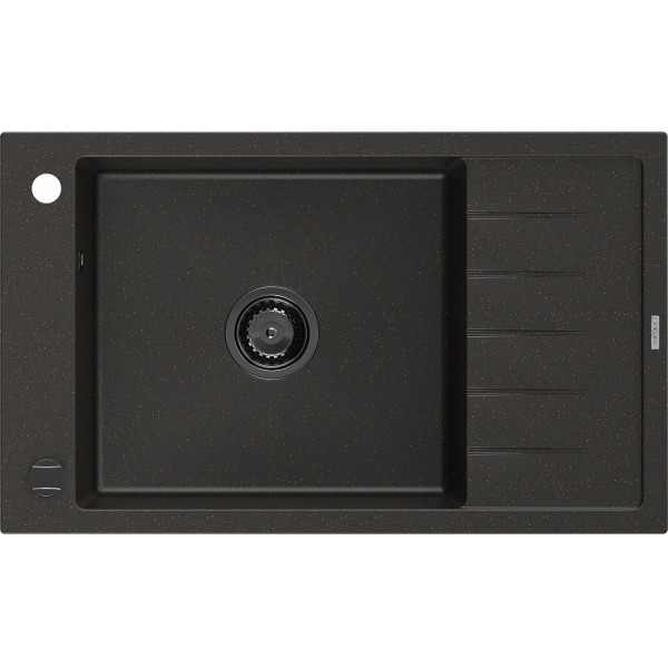 Mexen Elias   Chiuveta bucatarie granit 1 cuva + picurator+ cadou pop up sifon   795 x 480 mm, negru / auriu, sifon  negru  - 6511791005-75-B