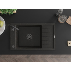 Mexen Elias   Chiuveta bucatarie granit 1 cuva + picurator+ cadou pop up sifon   795 x 480 mm, negru / auriu, sifon  negru  - 6511791005-75-B