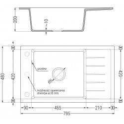 Mexen Elias   Chiuveta bucatarie granit 1 cuva + picurator+ cadou pop up sifon   795 x 480 mm, negru / auriu, sifon  negru  - 6511791005-75-B