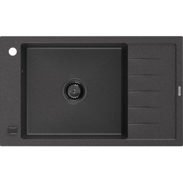 Mexen Elias   Chiuveta bucatarie granit 1 cuva + picurator+ cadou pop up sifon   795 x 480 mm, negru  piatra, sifon  negru  - 6511791005-76-B
