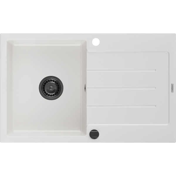 Mexen Bruno   Chiuveta bucatarie granit 1 cuva + picurator+ cadou pop up sifon   795 x 495 mm, alb , sifon  negru  - 6513791010-20-B