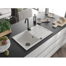 Mexen Bruno   Chiuveta bucatarie granit 1 cuva + picurator+ cadou pop up sifon   795 x 495 mm, alb , sifon  negru  - 6513791010-20-B 1 Cuva 467680 Mexen