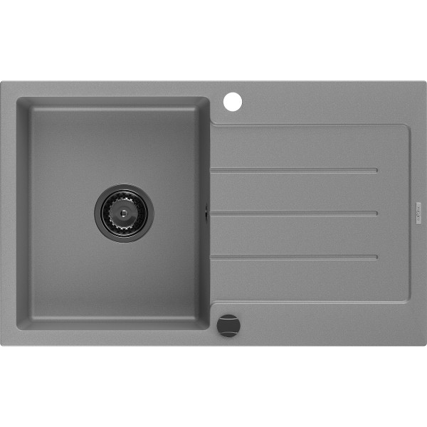 Mexen Bruno   Chiuveta bucatarie granit 1 cuva + picurator+ cadou pop up sifon   795 x 495 mm, gri , sifon  negru  - 6513791010-71-B