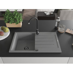 Mexen Bruno   Chiuveta bucatarie granit 1 cuva + picurator+ cadou pop up sifon   795 x 495 mm, gri , sifon  negru  - 6513791010-71-B