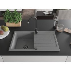 Mexen Bruno   Chiuveta bucatarie granit 1 cuva + picurator+ cadou pop up sifon   795 x 495 mm, gri , sifon  negru  - 6513791010-71-B