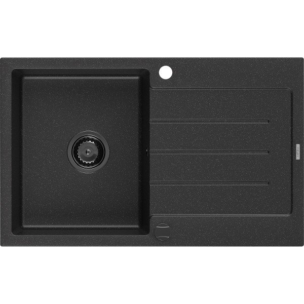 Mexen Bruno   Chiuveta bucatarie granit 1 cuva + picurator+ cadou pop up sifon   795 x 495 mm, negru / chrom, sifon  negru  - 6513791010-73-B