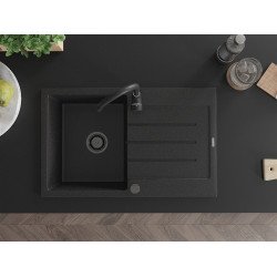 Mexen Bruno   Chiuveta bucatarie granit 1 cuva + picurator+ cadou pop up sifon   795 x 495 mm, negru / chrom, sifon  negru  - 6513791010-73-B