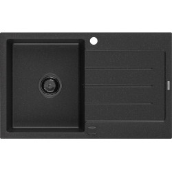 Mexen Bruno   Chiuveta bucatarie granit 1 cuva + picurator+ cadou pop up sifon   795 x 495 mm, negru / chrom, sifon  negru  - 6513791010-73-B 1 Cuva 467680 Mexen