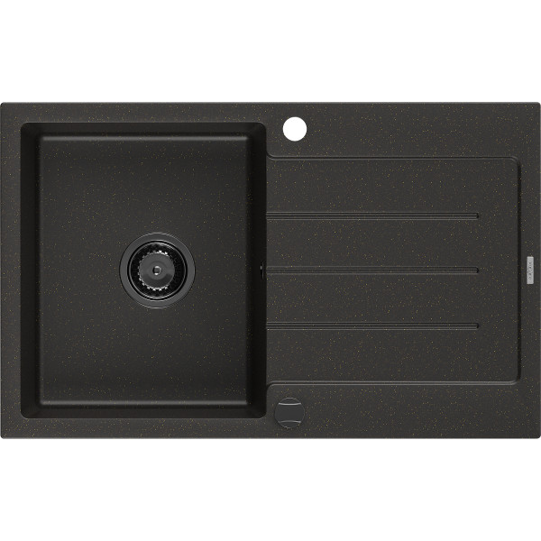 Mexen Bruno   Chiuveta bucatarie granit 1 cuva + picurator+ cadou pop up sifon   795 x 495 mm, negru / auriu, sifon  negru  - 6513791010-75-B